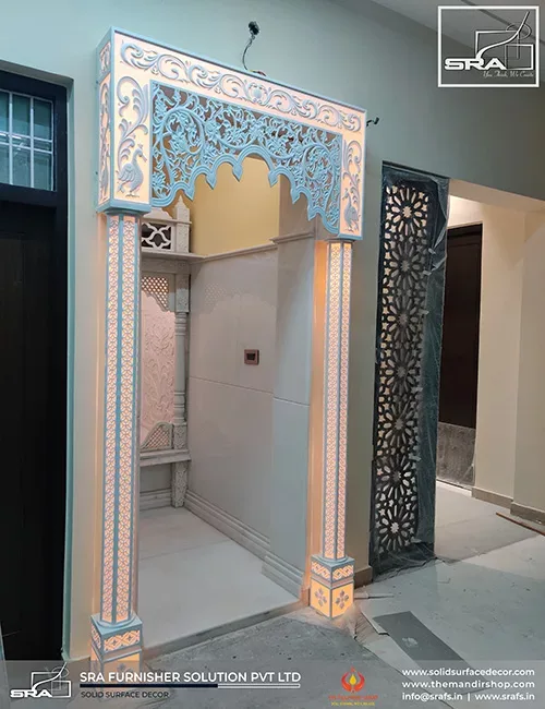 Mandir Entrance Design in Corian Solid Surface