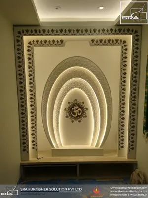 Oval Shape Mandir Design With Mop In Corian