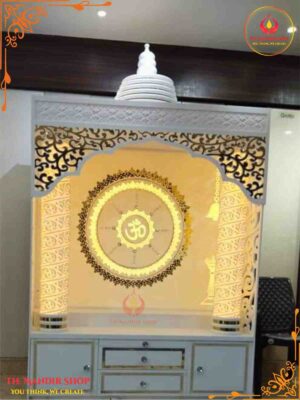 Glossy White Corian Mandir with LED